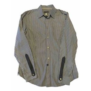 Mens Armani Jeans Stripped Button Up Shirt Size XL Blue And White